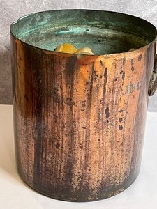 lot 356 image: Vintage Copper Saucepan with Polished Rocks
