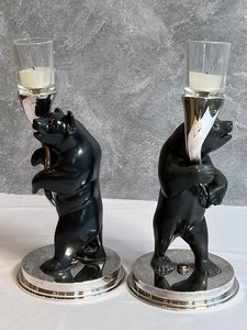 lot 343 image: Pair of Bear Figurine Candle Holders