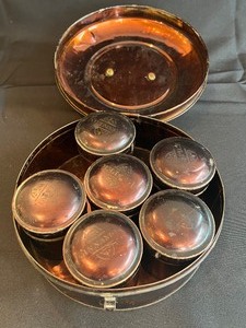 lot 331 image: Vintage Round Metal Spice Tin with Spice Tins
