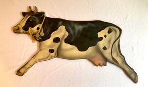 lot 345 image: Wooden Moon Face Wall Clock and Cow Figurine
