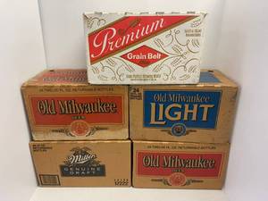 Misc. Vintage Grain Belt, Old Milwaukee, Miller and Old Milwaukee Light Beer Boxes with Bottles