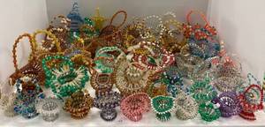 Large Group Of Homemade Glass Beaded Baskets