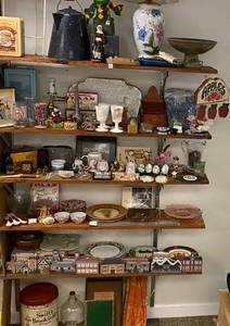 6 Shelves Full Of Vintage Household Items