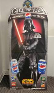 Vintage Cardboard Pepsi Advertisement Star Wars Yoda and Darth Vader
