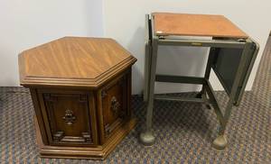 Vintage Pennant Brand Steel Drop Leaf Work Table With Wood Top And Octagon Table