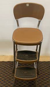 Vintage Metal High Top Chair With Built In Step Stool.