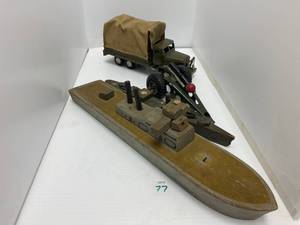 Vintage Ti n Litho Toys And Wooden Battle Ship