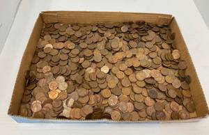 Group Of Unsorted U.S. Pennies In Box