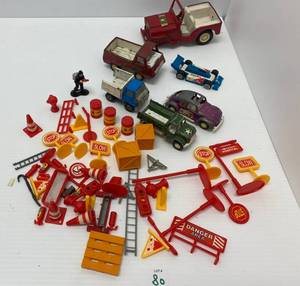 Group of vintage Tonka Toy Cars And Road Work Accessories