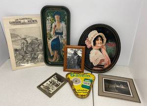 Group Of Vintage Misc. Items Including Coca Cola Trays, Salem Cigarette Thermometer, Picture of Abraham Lincoln And More
