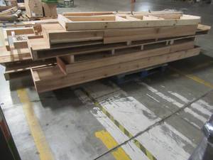 WHOLESALE MIXED PALLET OF MISCELLANEOUS WOOD MAKE SHIFT DISPLAY SHELVING - USED IN RETAIL STORE