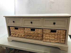 SAFAVIEH Damien 3-Drawer Wood Storage Unit in Vintage Grey - good condition - review all pictures