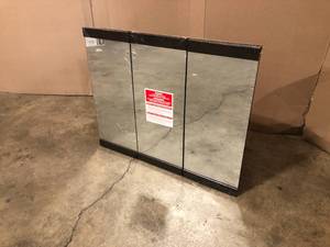 Home Decorators Collection 36-14 in. W x 29-34 in. H Fog Free Framed Surface-Mount Tri-view Bathroom Medicine Cabinet in Java with Mirror - good condition - review all pictures