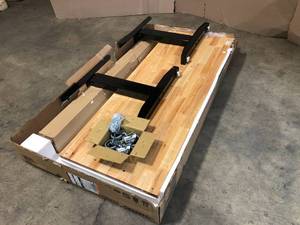 Husky 62 in. W x 24 in. D Adjustable Height Solid Wood Top Workbench Table in Black - good condition - review all pictures