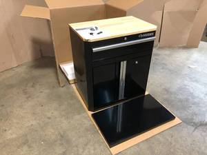 Husky Ready-to-Assemble 24-Gauge Steel 1-Drawer 2-Door Garage Base Cabinet in Black (28 in. W x 33 in. H x 18 in. D) - good condition - review all pictures
