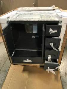 lot 9 image: Merryfield 37 in. W x 22 in. D x 35 in. H Bathroom Vanity in Dark Gray with Carrara White Marble Top by Home Decorators Collection Customer Returns See Pictures