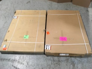 lot 36 image: Lot of 2 Adjustable Height Overhead Ceiling Mount Garage Rack in White (42 in. H x 96 in. W x 48 in. D) by Husky Customer Returns See Pictures