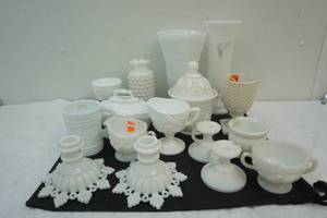 lot 21 image: milk glass and hob knob milk glass
