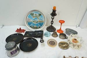 lot 47 image: vintage items including wood and chain candle holder