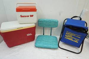 lot 73 image: coolers, boat seat and travel bag