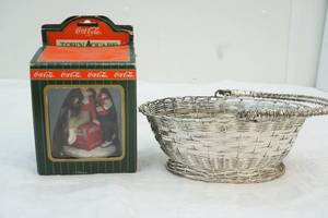 lot 128 image: wire basket with Coca-Cola ornament