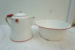 lot 319 image: vintage enamel water pot and bowl