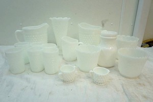 lot 333 image: hob knob milk glass pieces