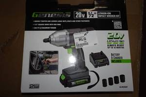 NEW Genesis 20V Lithium Ion 12 Cordless Impact Wrench Set