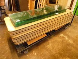 lot 4 image: Glass for display shelves - 12 sheets 56-34 long x 16 wide - 2 sheets 22-38 x 21-58