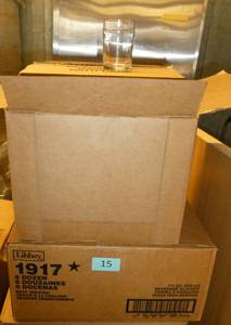 lot 15 image: Brand new case of 72 Libbey 7-34 oz glasses plus box on top with another 30 glasses
