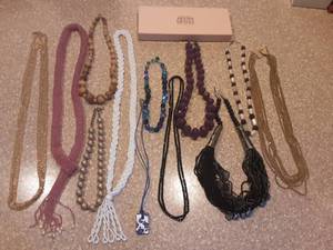 Vintage Necklaces, Glass Beads, Wood, Long Chains, Old Box