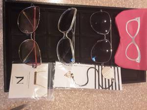 3-Pair Sunglasses, Case, New Charm Book Mark & New Gold Tone Bar Style Dream Necklace
