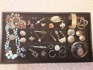 Lot Of Vintage Jewelry, Swank Baseball Tie Clip, Brooches, Earrings (Pierced & Clip  West Germany)