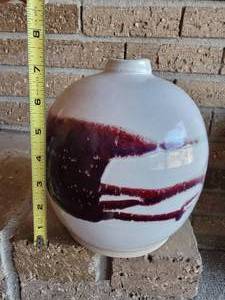 lot 108 image: Art Pottery Burgundy Flashed Glazed Vase, Artist Signed