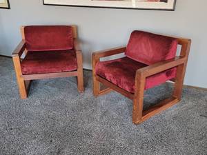 lot 5A image: Mid-Century Brutalist Cedar Arm Chairs