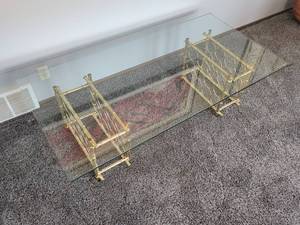 lot 23B image: Mid-Century Brass Bamboo Glass Cocktail Table