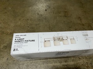 lot 1 image: Home Decorators Collection Tustna 4-Light Brushed Nickel Bathroom Vanity Light with Opal Glass Shades