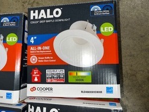 lot 26 image: Lot Halo RL 4 in. White Integrated LED Recessed Ceiling Light Retrofit Trim at 3000K Soft White, Deep Baffle for Low Glare