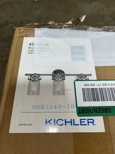 lot 32 image: KICHLER Brinley 3-Light Brushed Nickel Bathroom Vanity Light with Clear Glass