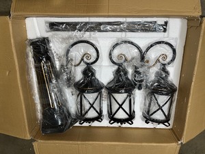 lot 35 image: Bel Air Lighting Chandler 81 in. 6-Light Oiled Bronze Outdoor Lamp Post Light Set with Seeded Glass