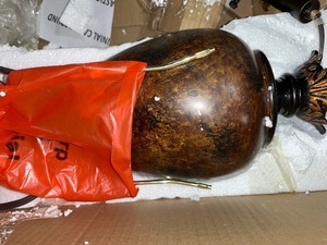 lot 36 image: StyleCraft 32 in. Trieste Marble Table Lamp with Taupe Fabric Shade