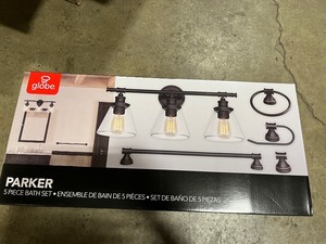 lot 40 image: Globe Electric Parker 3-Light Oil Rubbed Bronze 5-Piece All-In-One Bath Light Set
