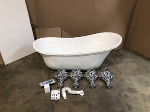 lot 14 image: AKDY 60 in. Fiberglass Single Slipper Clawfoot Non-Whirlpool Bathtub in Glossy White - review all pictures