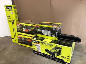 lot 26 image: Mix lot of assorted Ryobi Tools - chainsaws, Mower, Presuare Washer and more review all pictures
