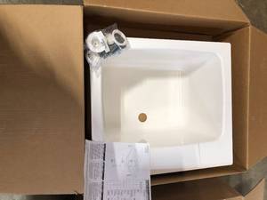 lot 31 image: Lot of MUSTEE 22 in. x 25 in. x 13.75 in. Molded Fiberglass Drop in Utility Sink in White - one complete other missing pcs - review all pictures