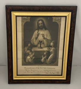 Framed Religious Print  Remembrance Of The First Holy Communion  Dated 1922