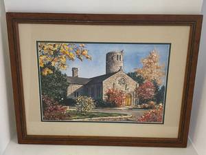 Framed Signed Print Of A Old Church