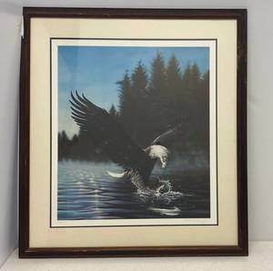 Large Framed Eagle Print Signed