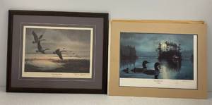 Bud Grant &amp Les Gouba Pencil Signed Limited Edition Print 10762500   Lac qui Parle Honkers  &amp Les Kouba Pencil Signed  Cry Of The Loonn  Unframed Print