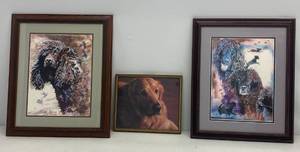 Two Framed Dog Prints signed non legible And Dog Photo